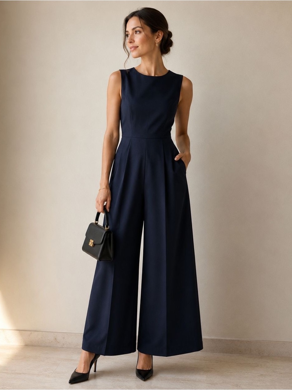 Tommy Hilfiger Navy Blue Wide Leg Scuba Crepe Jumpsuit Size 8 NWOT